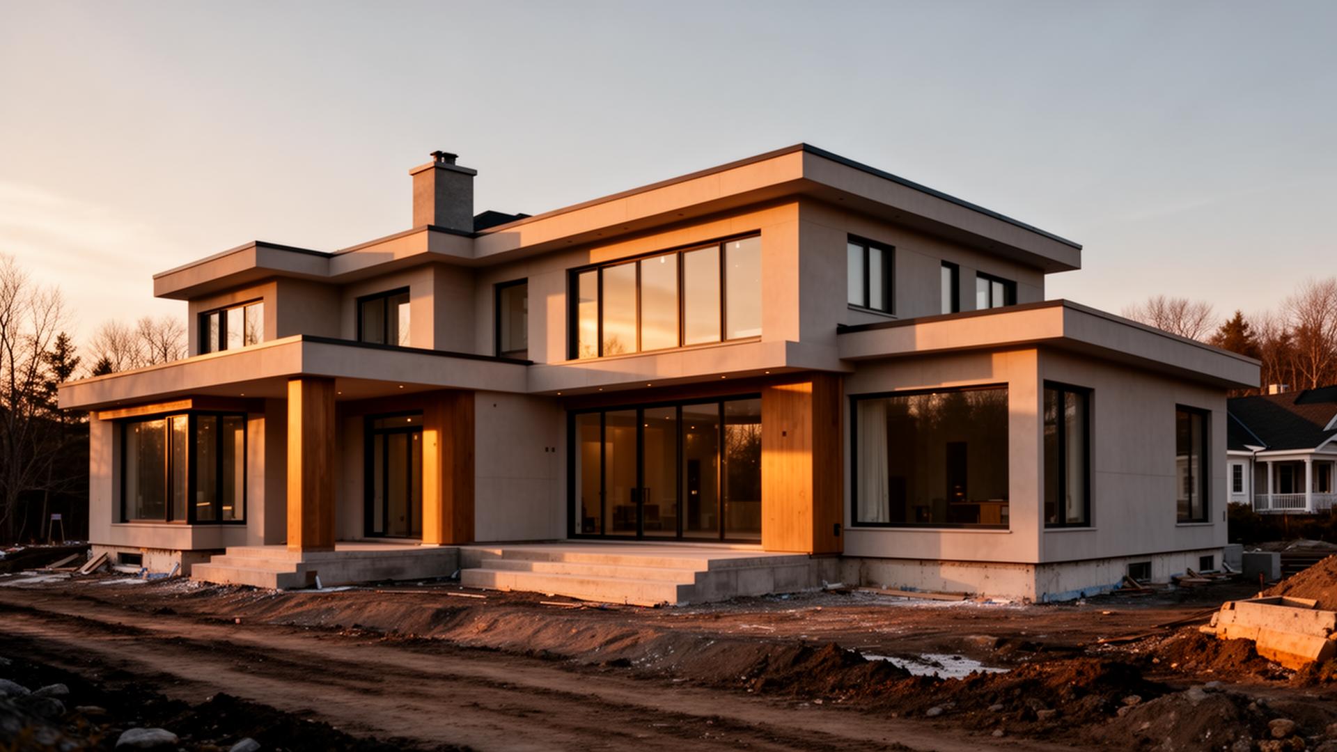 Maison résidentielle moderne en construction au Québec